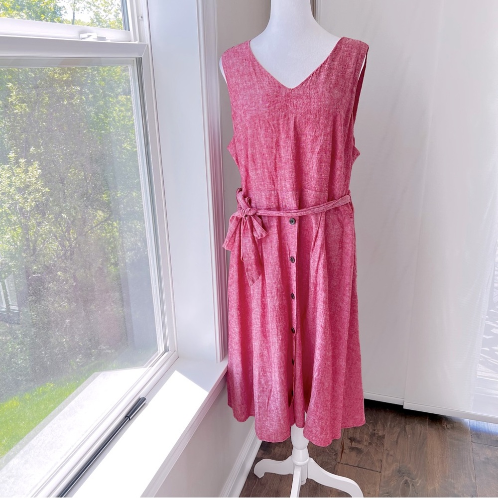 Christopher Banks NWT linen blend belted sleeveless fit &flare dress Size 14